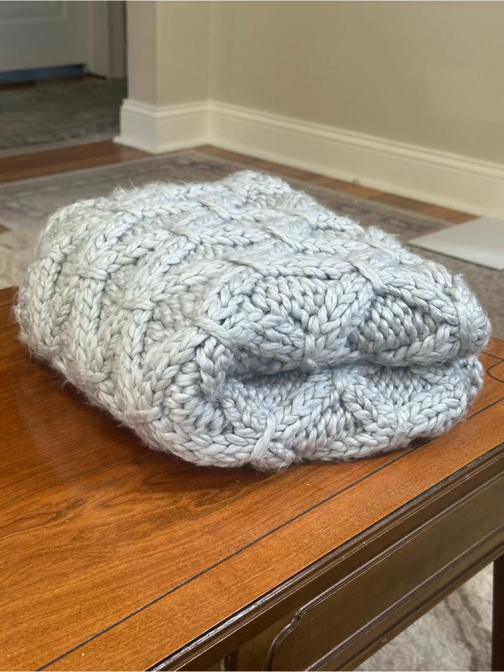 RH Baby & Child Chunky Hand-Knit Stroller Blanket Ash Gray Wool Blend 31x45